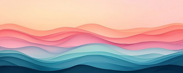 Abstract Landscape with Soft Waves in Pastel Colors at Sunrise or Sunset
