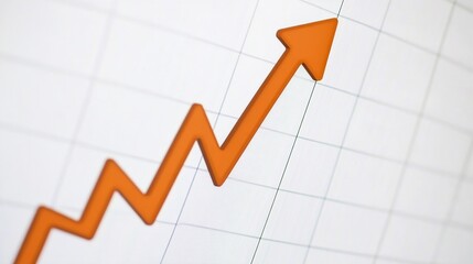Close-up of a Upward arrow graph on a digital screen with financial charts, Symbolizes rising earnings, rising financials, and market analysis concepts.
