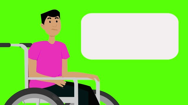 Animation of a wheelchair user on a green background, art, person.