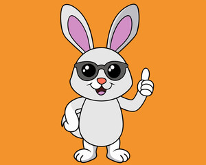Obraz premium Cool Easter Bunny with Sunglasses Giving a Thumbs Up – Funny Easter Pet Illustration on Orange Background.