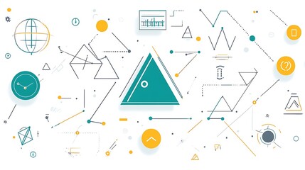 Naklejka premium Abstract graphical composition with geometric shapes and connecting lines