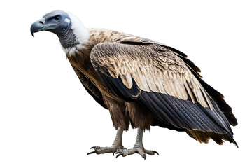 Majestic vulture stands proudly against a plain backdrop showcasing its impressive wingspan isolated on transparent background