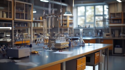 Naklejka premium Modern chemistry lab interior with equipment.