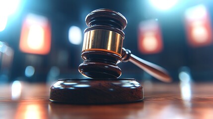 Justice served with a gavel symbolizing law and order in a modern courtroom