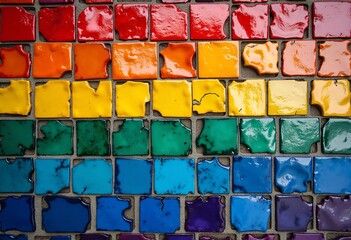 Textured Rainbow Pride LGBT Design: Mosaic Tile Pattern Background for Artistic and Inclusive Projects Celebrating Love and Diversity.

