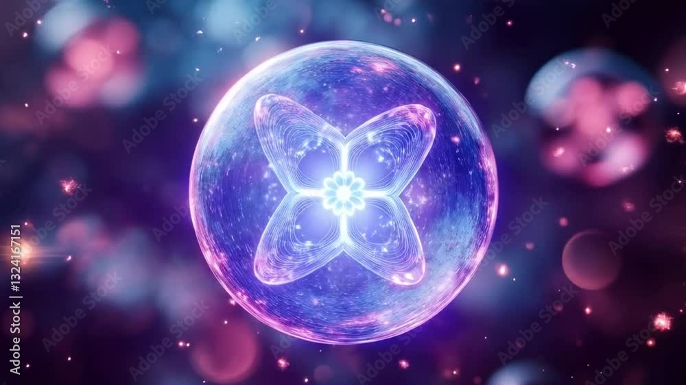 Leinwandbilder A vibrant representation of quantum mechanics illustrates qubits in superposition, showcasing entanglement within a digital cosmos filled with dynamic particles and energy patterns.