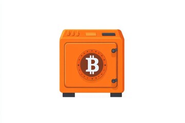 Fototapeta premium Bright Orange Bitcoin Safe with Symbol for Cryptocurrency Storage