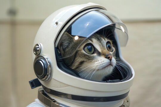 Stylized Anime Cat With Space Helmet Looking Curiously Into the Cosmos Generative AI