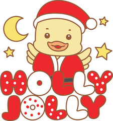 Cute Duck christmas vector icon. Funny baby Duck animal series christmas illustration.