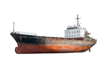 Fototapete Rund Abandoned cargo ship rusting in silence along the shore at sunset, creating a haunting atmosphere isolated on transparent background © SAM''s GALLREY