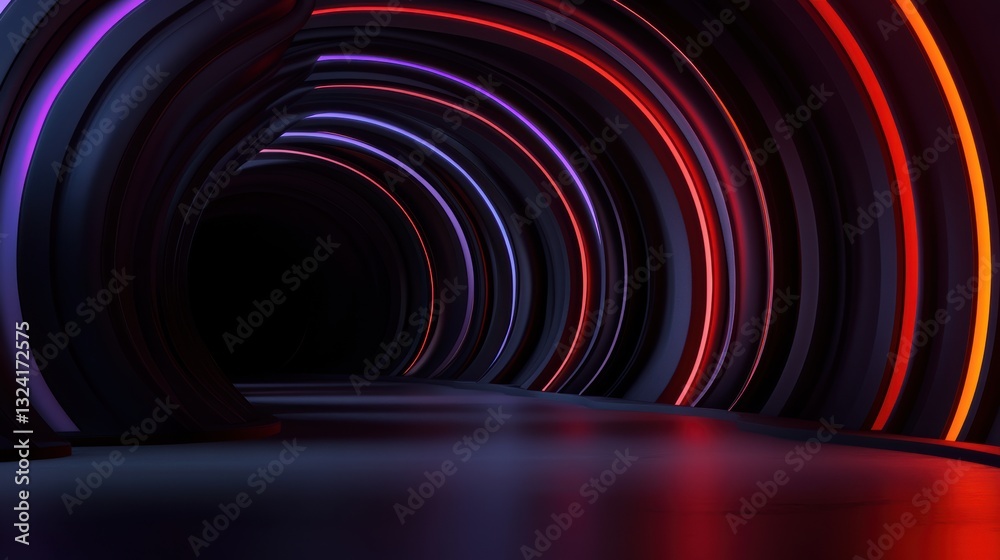 Poster dynamic flow of data illuminated by vibrant lights in a futuristic tunnel showcasing the essence of 