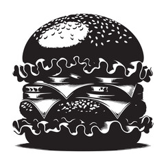 Burger vector illustration, outline, silhouette on white background	