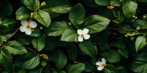 White jasmine flowers amidst lush green foliage