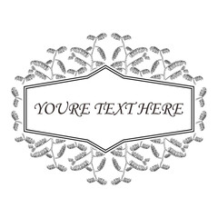Simple black and white plant border vector design template with copy space for text, tree and leaves, for name logo, wedding invitation, name ornament, etc.