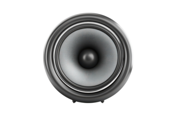 A sleek black and silver speaker sits elegantly against a white backdrop, ready to deliver sound isolated on transparent background
