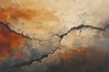 Abstract painting of cracked earth tones, evoking feelings of dryness and desolation.