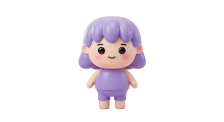 Adorable 3D Render of a Cute Purple-Haired Girl Figurine