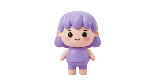 Adorable 3D Render of a Cute Purple-Haired Girl Figurine