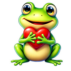 Obraz premium Cute Frog Holding a Heart, Perfect for Valentine's Day
