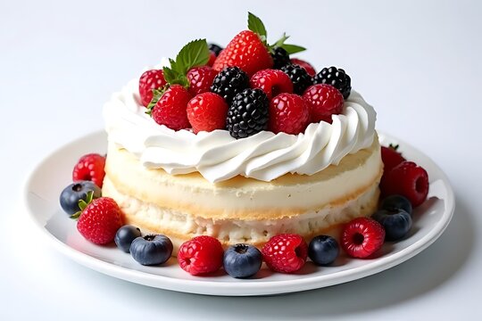 Delicious berry topped cake kitchen food photography bright colorful sweet treat