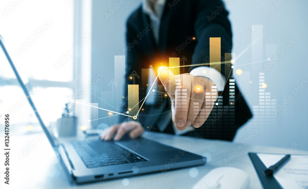 Poster business strategy and data on economic growth graph chart. business finance growth and graph chart d