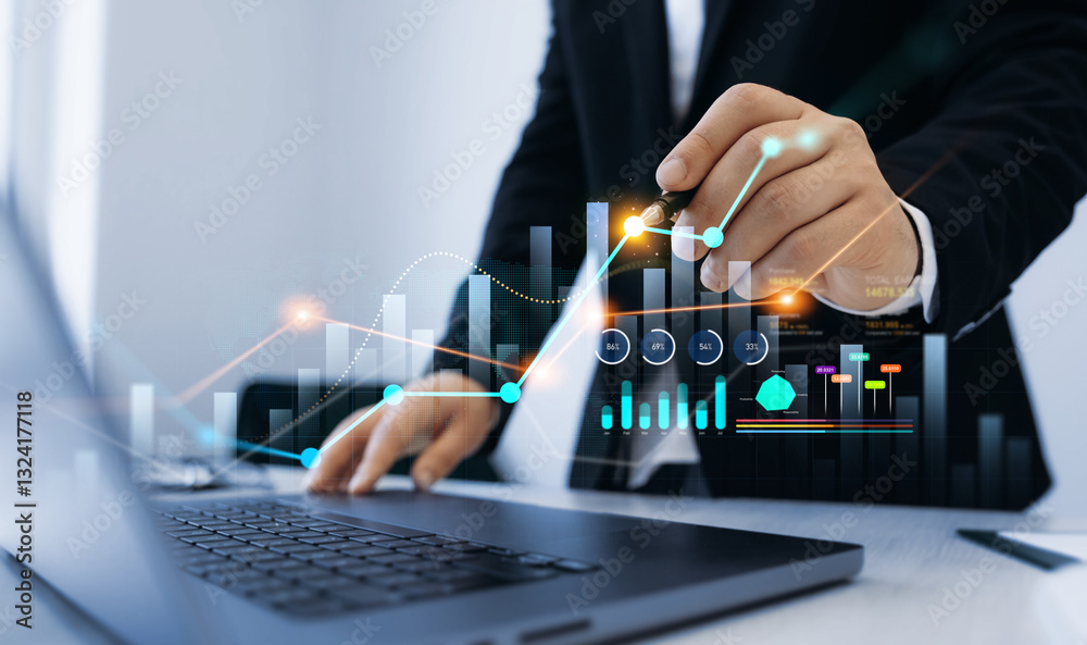 Aufkleber Business strategy and data on economic growth graph chart.	
Business finance growth and graph chart diagram and analysing sale data.Analysis finance grow graph and market investment.