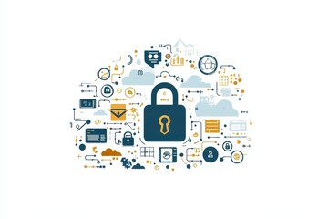 Data Security Concept with Digital Lock and Icons Representing Privacy
