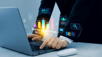Digital marketing for promotion of products with social media, email, website and channel search...