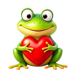 Obraz premium Cute Cartoon Frog Holding a Heart, Perfect for Valentine's Day