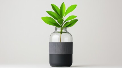 Grey-Taped Terrarium: A clear glass bottle with grey tape wrapping part of its body, serving as a unique base for a terrarium or plant holder.