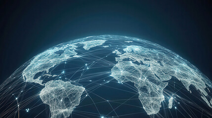 Fototapeta premium clean and modern visual of global data network showcasing interconnected continents and digital connections
