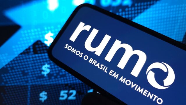 Konskie, Poland - March 07, 2025: Rumo Logistica company logo displayed on mobile phone