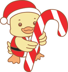 Cute Duck christmas vector icon. Funny baby Duck animal series christmas illustration.