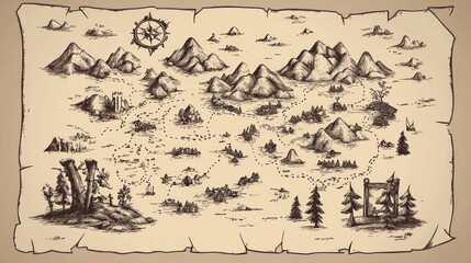 Ancient Mountainous Map on Aged Parchment
