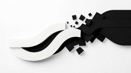 A black and white image of a wave with white and black lines. The image has a sense of chaos and destruction, with the white and black lines appearing to be breaking apart. Scene is one of tension