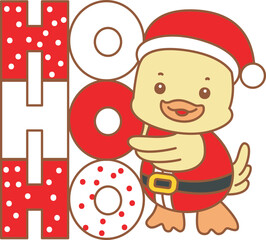 Cute Duck christmas vector icon. Funny baby Duck animal series christmas illustration.