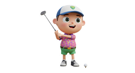 Adorable Cartoon Golfer Boy: Ready to Swing!