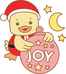 Cute Duck christmas vector icon. Funny baby Duck animal series christmas illustration.