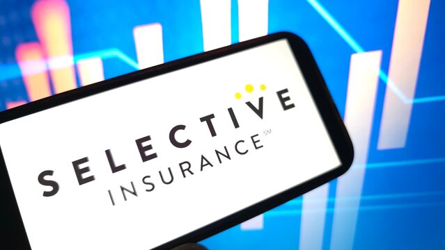 Konskie, Poland - March 08, 2025: Selective Insurance company logo displayed on mobile phone