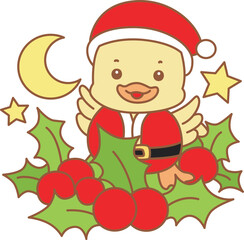 Cute Duck christmas vector icon. Funny baby Duck animal series christmas illustration.