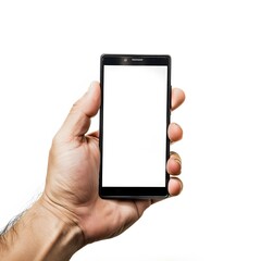 Person Holding Smartphone with Blank Screen in Hand Gesture