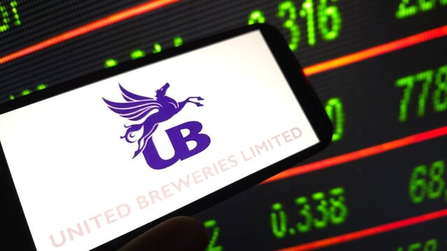 Konskie, Poland - March 08, 2025: United Breweries Limited company logo displayed on mobile phone