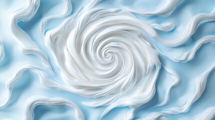 Obraz premium Storm swirl marine weather. A swirling pattern of soft white clouds against a light blue background, creating a serene and calming visual effect.