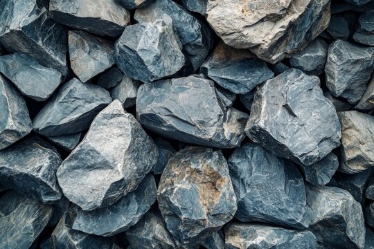 Pile of dark rocks with textured surface. Neural network AI generated