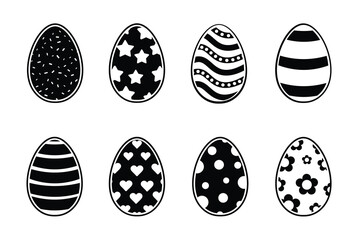 Set of easter eggs silhouette black design elements isolated on white background. Easter Eggs. Set of vector decorative eggs illustrations for various graphic designs.