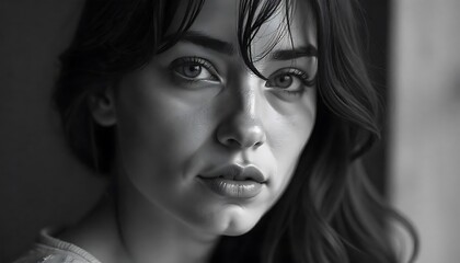 Muted Black-and-White Profile Portrait of a Woman