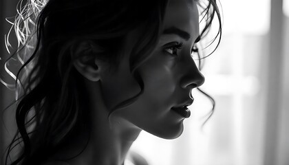 Muted Black-and-White Profile Portrait of a Woman