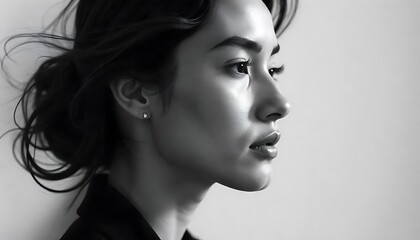 Muted Black-and-White Profile Portrait of a Woman