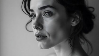 Muted Black-and-White Profile Portrait of a Woman