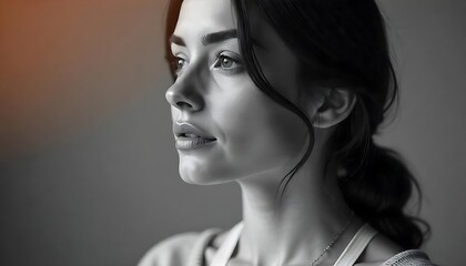 Muted Black-and-White Profile Portrait of a Woman